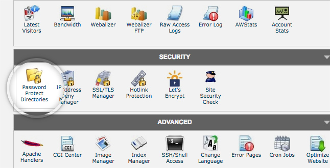 cpanel's password protected directories