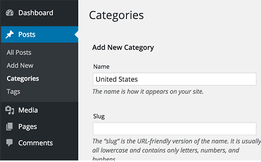 add new categories from WordPress dashboard