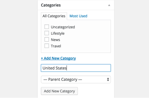 add new category in WordPress pages