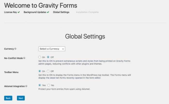 welcome to gravity forms global settings