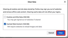 clear cached web content in Firefox