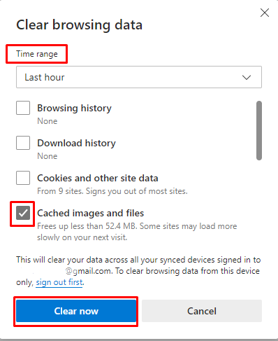 clear cached images and files Microsoft Edge