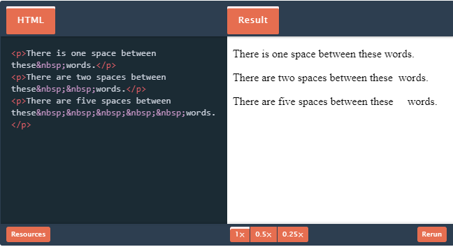 insert spaces in html using nonbreaking space tag