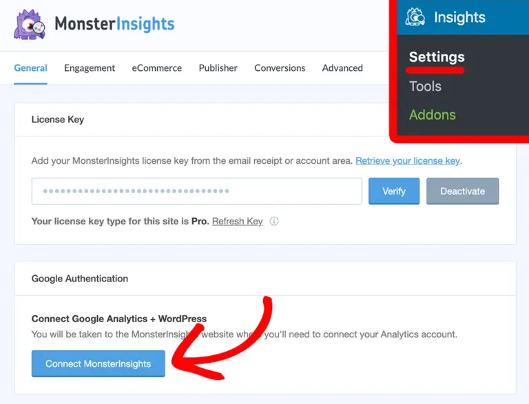 PPWP Pro: Connect MonsterInsights to Google Analytics