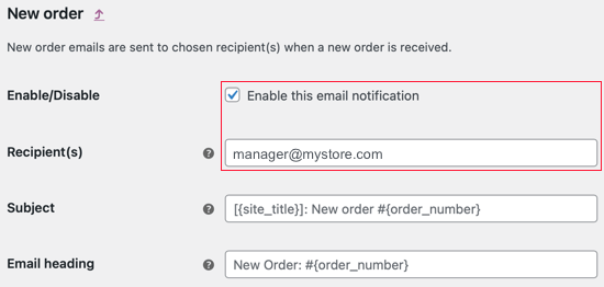 enable email notifications