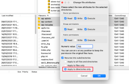 change folder sub folder attributes