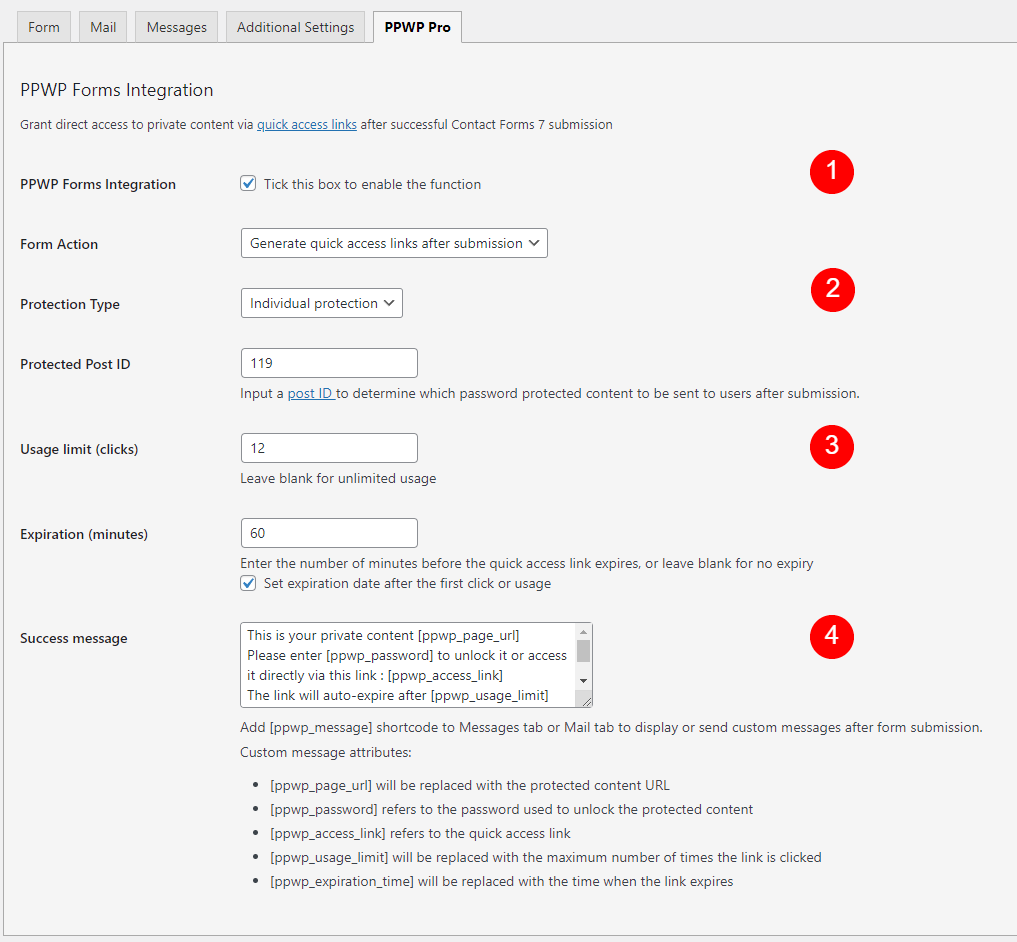 forms integration settings