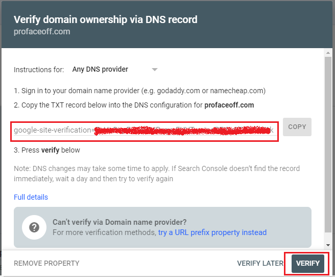 google verify domain ownership