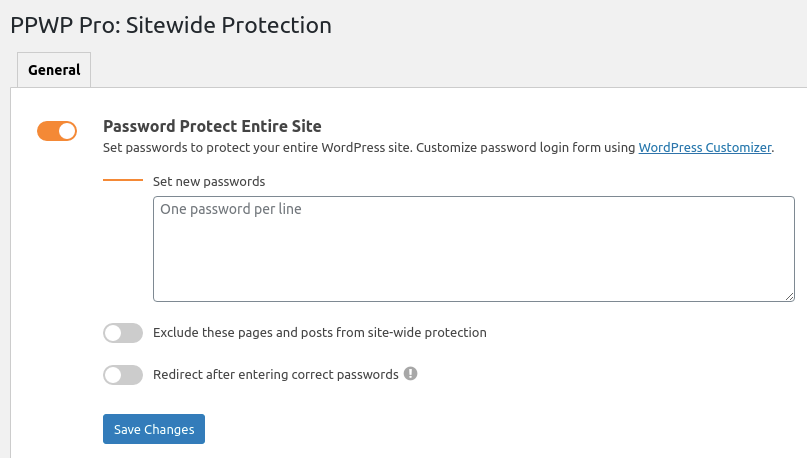 password protect entire site